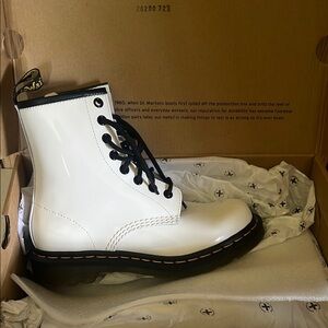 Dr. Martens Glossy White Boots with Black Accents